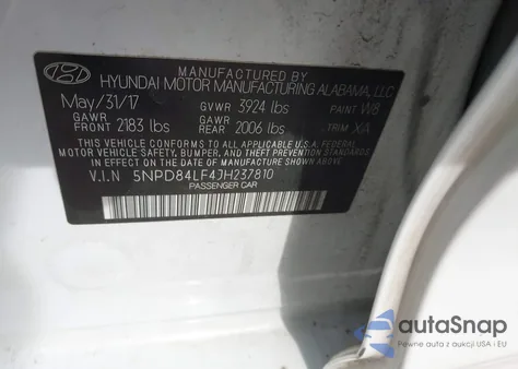 2018 Hyundai Elantra Sel z USA, uszkodzony, nr VIN 5NPD84LF4JH237810